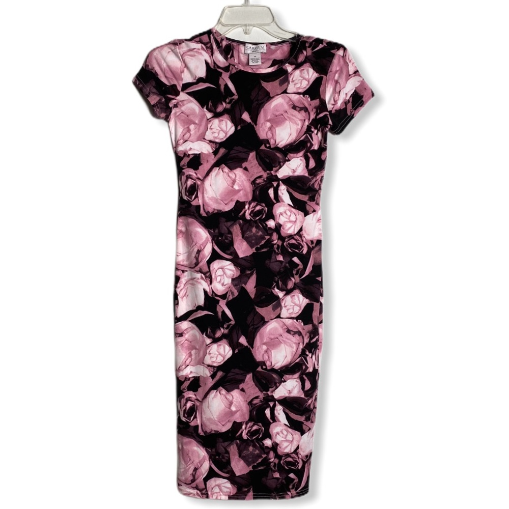 Carmen Marc Valvo Midi Pink Flower Dress
